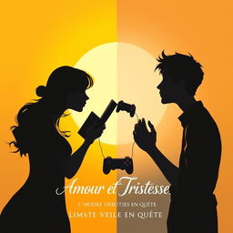 An artistic representation reflecting the duality of love and heartbreak, with a bright side symbolizing Camille and a dark side representing Antoine