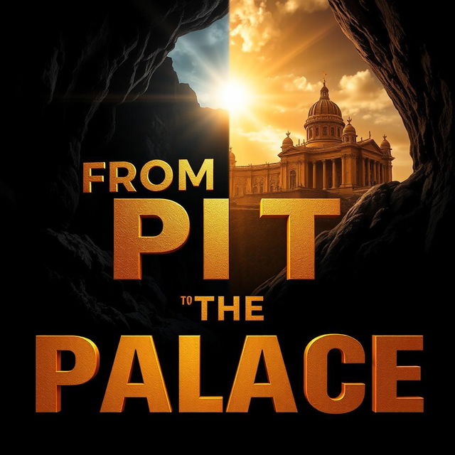 A bold and powerful image showcasing the phrase 'FROM THE PIT TO THE PALACE' in striking letters that dominate the composition