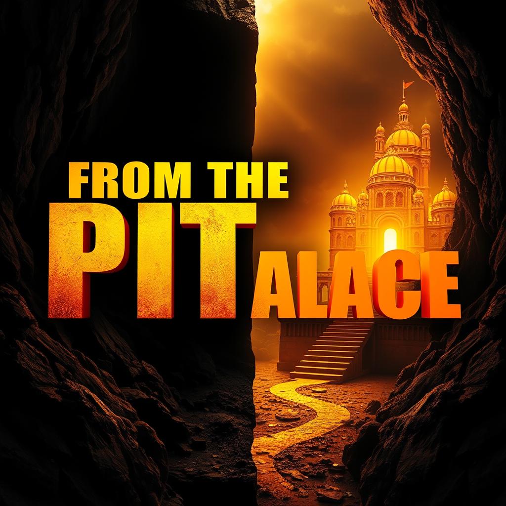 A bold and powerful image showcasing the phrase 'FROM THE PIT TO THE PALACE' in striking letters that dominate the composition