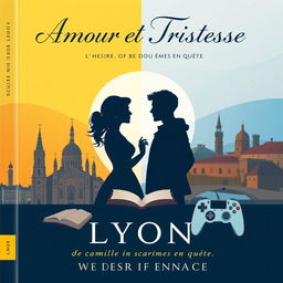 A book cover design for "Amour et Tristesse: L'Histoire de Deux Âmes en Quête" capturing the duality of love and heartbreak