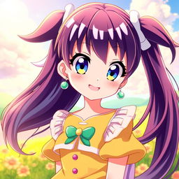 A beautiful, stylized anime character with vibrant hair colors, wearing a stylish and colorful outfit