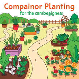 An engaging book cover design that beautifully captures the essence of companion planting for beginners