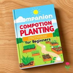 An engaging book cover design that encapsulates the theme of 'Companion Planting for Beginners', showcasing a variety of garden types such as vegetable, flower, herb, and fruit gardens