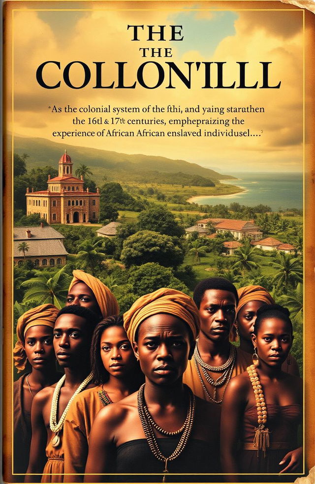 A striking cover for a historical narrative about the colonial system of the 16th and 17th centuries, emphasizing the experience of African enslaved individuals