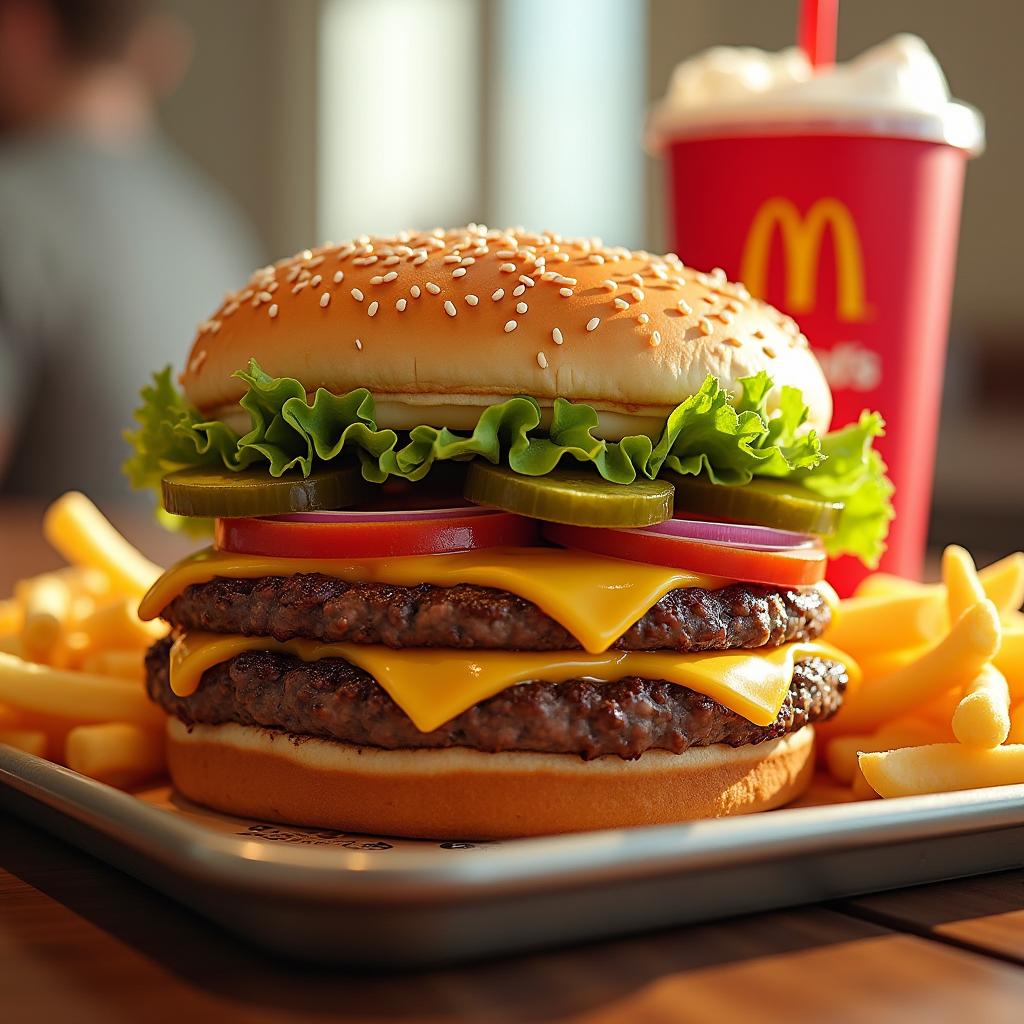 A mouth-watering depiction of a McDonald's burger, showcasing a classic Big Mac