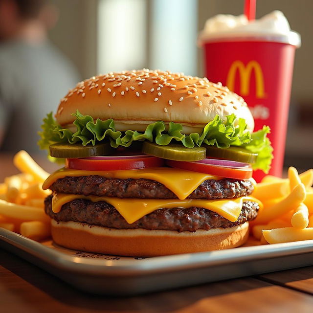 A mouth-watering depiction of a McDonald's burger, showcasing a classic Big Mac