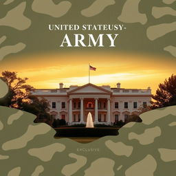 An elegant and professional e-book cover design that embodies the themes of the United States Army and the White House