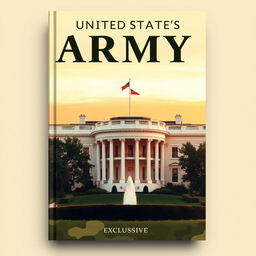 An elegant and professional e-book cover design that embodies the themes of the United States Army and the White House