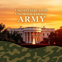 An elegant and professional e-book cover design that embodies the themes of the United States Army and the White House