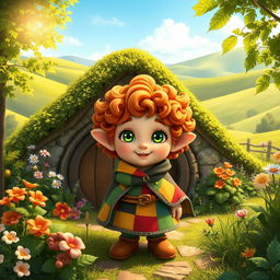 A charming halfling character, depicted in a vibrant fantasy setting