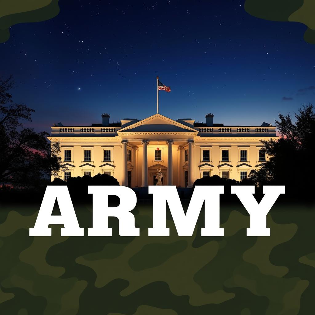 A polished and professional e-book cover design that reflects the themes of the United States Army and the White House