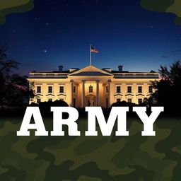 A polished and professional e-book cover design that reflects the themes of the United States Army and the White House