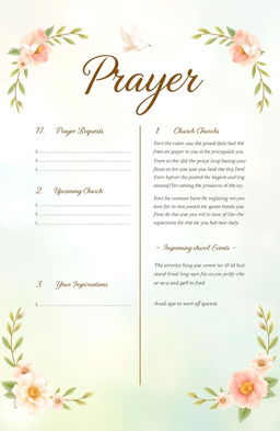 A beautifully designed prayer bulletin featuring a tranquil and serene background, with soft pastel colors