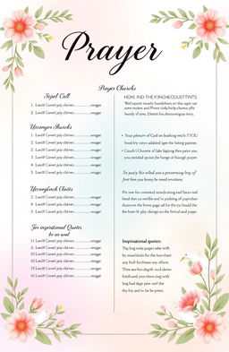 A beautifully designed prayer bulletin featuring a tranquil and serene background, with soft pastel colors