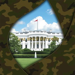 A sophisticated e-book cover design that incorporates themes of the United States Army and the White House