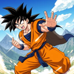 A dynamic and powerful illustration of Goku from Dragon Ball Z, featuring him in his iconic orange gi with a blue undershirt and a black belt