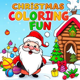 A cheerful and festive book cover design for a Christmas coloring book for kids
