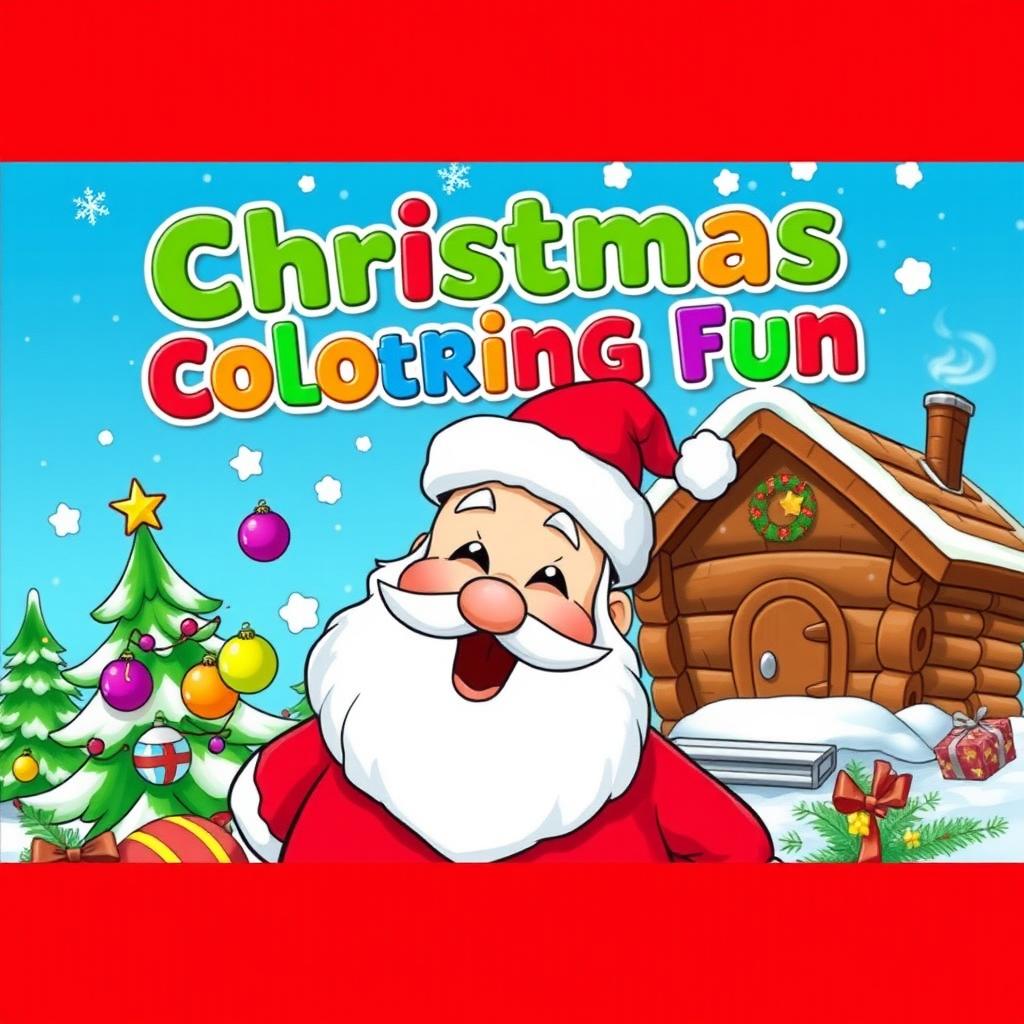 A cheerful and festive book cover design for a Christmas coloring book for kids