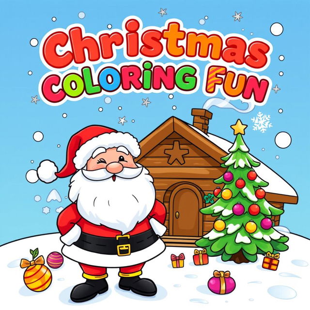 A cheerful and festive book cover design for a Christmas coloring book for kids