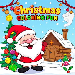A cheerful and festive book cover design for a Christmas coloring book for kids