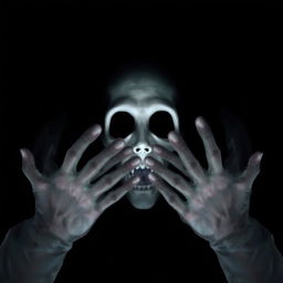 A horror-themed image with a dominant black background, creating a dark and eerie atmosphere