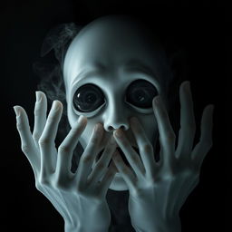 A horror-themed image with a dominant black background, creating a dark and eerie atmosphere