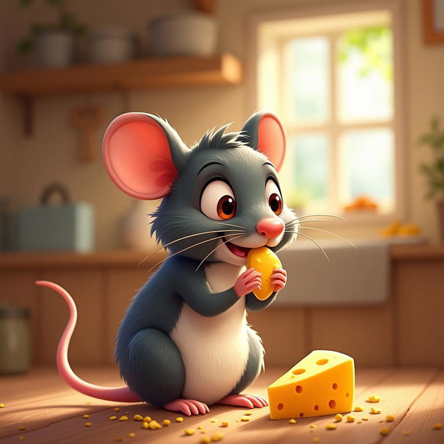 A charming and animated depiction of a rat, showcasing its playful personality