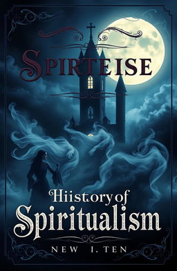 A comprehensive book cover design featuring a dark, mystical theme that captures the essence of the history of spiritualism