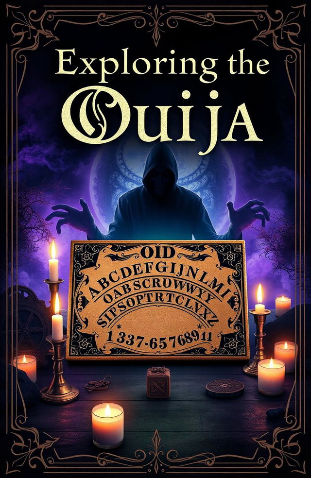 A mystical and captivating cover design for a book about the Ouija board, featuring an intricately designed Ouija board at the center