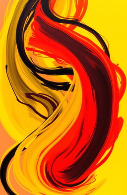 An abstract representation featuring vibrant swirls of yellow, black, and red colors blending harmoniously