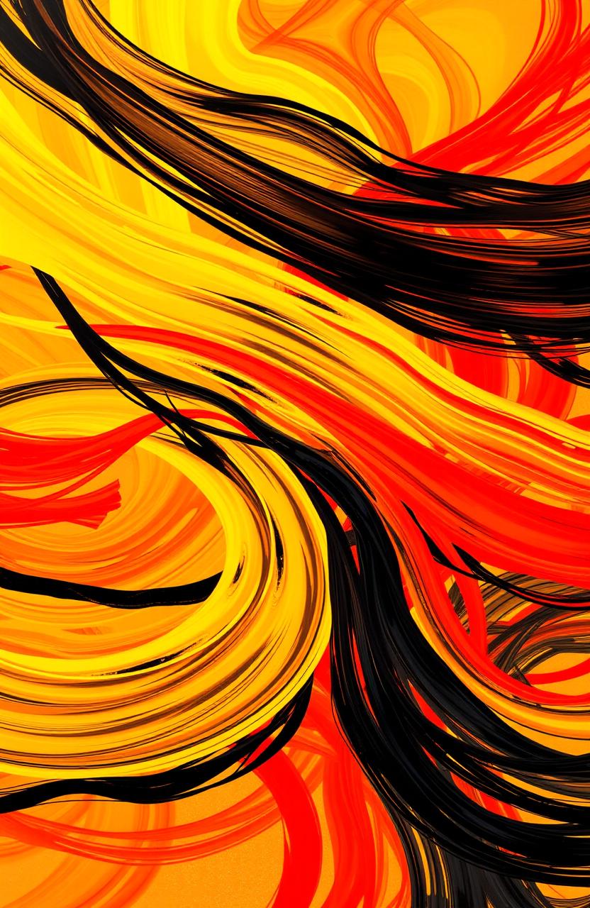 An abstract representation featuring vibrant swirls of yellow, black, and red colors blending harmoniously