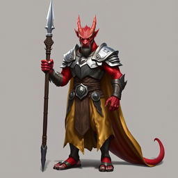 A standing male dragonborn paladin with vibrant red scales, exuding an aura of strength and nobility