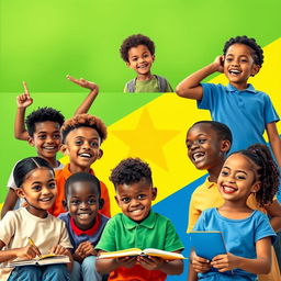 A vibrant and inspiring scene showing young boys and girls full of ambition, exuding confidence and determination as they engage in various activities like studying, collaborating, and dreaming big