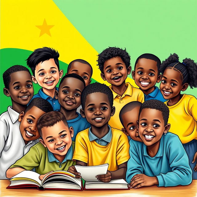 A vibrant and inspiring scene showing young boys and girls full of ambition, exuding confidence and determination as they engage in various activities like studying, collaborating, and dreaming big