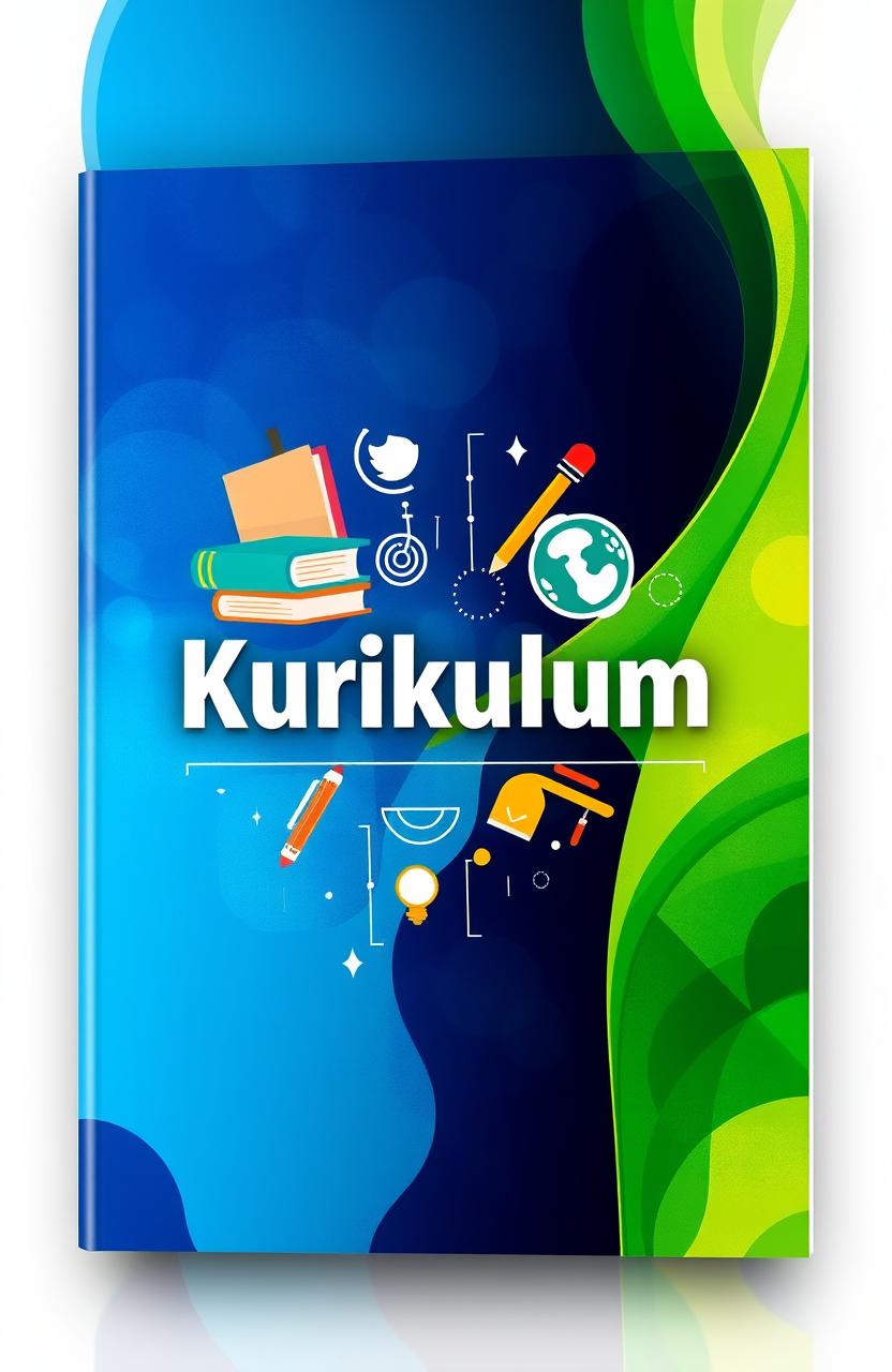 A beautifully designed book cover for a curriculum book, featuring an abstract background combining vibrant colors like blue, green, and yellow, symbolizing education and growth