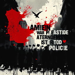 A powerful and evocative artistic representation of themes surrounding 'Damiens, Palestine genocide, war on terror, and police violence'