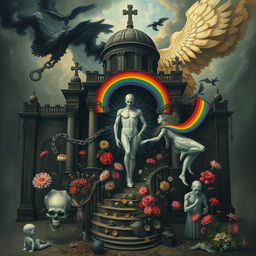 An intricate and thought-provoking visual commentary on 'sovereign power, necropolitics, and queer necropolitics'