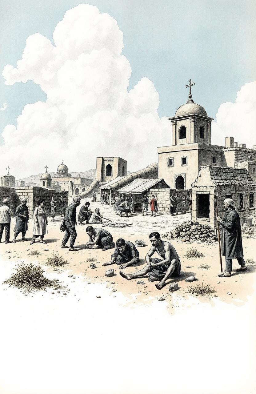 A historical depiction of colonization in Gaza, illustrating the themes of settlement, sovereign power, and suffering