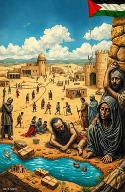 A historical depiction of colonization in Gaza, illustrating the themes of settlement, sovereign power, and suffering