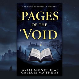 A captivating book cover for the novel 'Pages of the Void' by Callum Matthews, featuring a dark and atmospheric Victorian Oxford setting