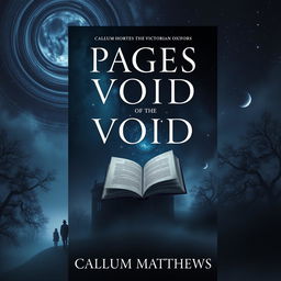 A captivating book cover for the novel 'Pages of the Void' by Callum Matthews, featuring a dark and atmospheric Victorian Oxford setting