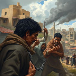 A dramatic depiction of the impact of settler colonialism in Gaza, illustrating the theme of sovereign power and suffering