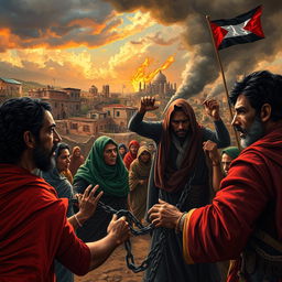 A dramatic depiction of the impact of settler colonialism in Gaza, illustrating the theme of sovereign power and suffering