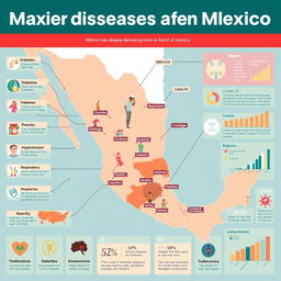 An informative graphic presentation illustrating the major diseases affecting Mexico