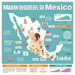An informative graphic presentation illustrating the major diseases affecting Mexico