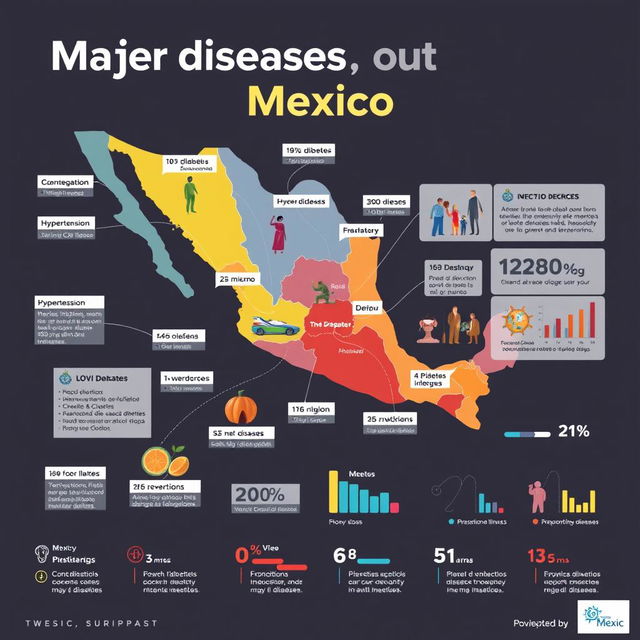 An informative graphic presentation illustrating the major diseases affecting Mexico