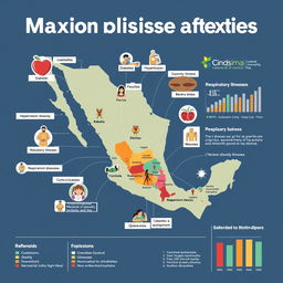 An informative graphic presentation illustrating the major diseases affecting Mexico