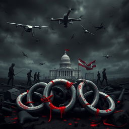 A powerful symbolic representation of necropolitics, illustrating the complex interplay of state power and modern slavery in the context of a war on terrorism