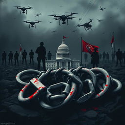 A powerful symbolic representation of necropolitics, illustrating the complex interplay of state power and modern slavery in the context of a war on terrorism