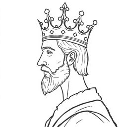 A simple yet elegant drawing of a king in profile view, adorned with a detailed crown